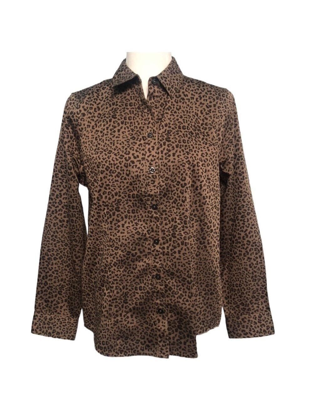 Chico's Animal Print No Iron Coolmax All Season Career Long Sleeve Shirt - Picture 4 of 16